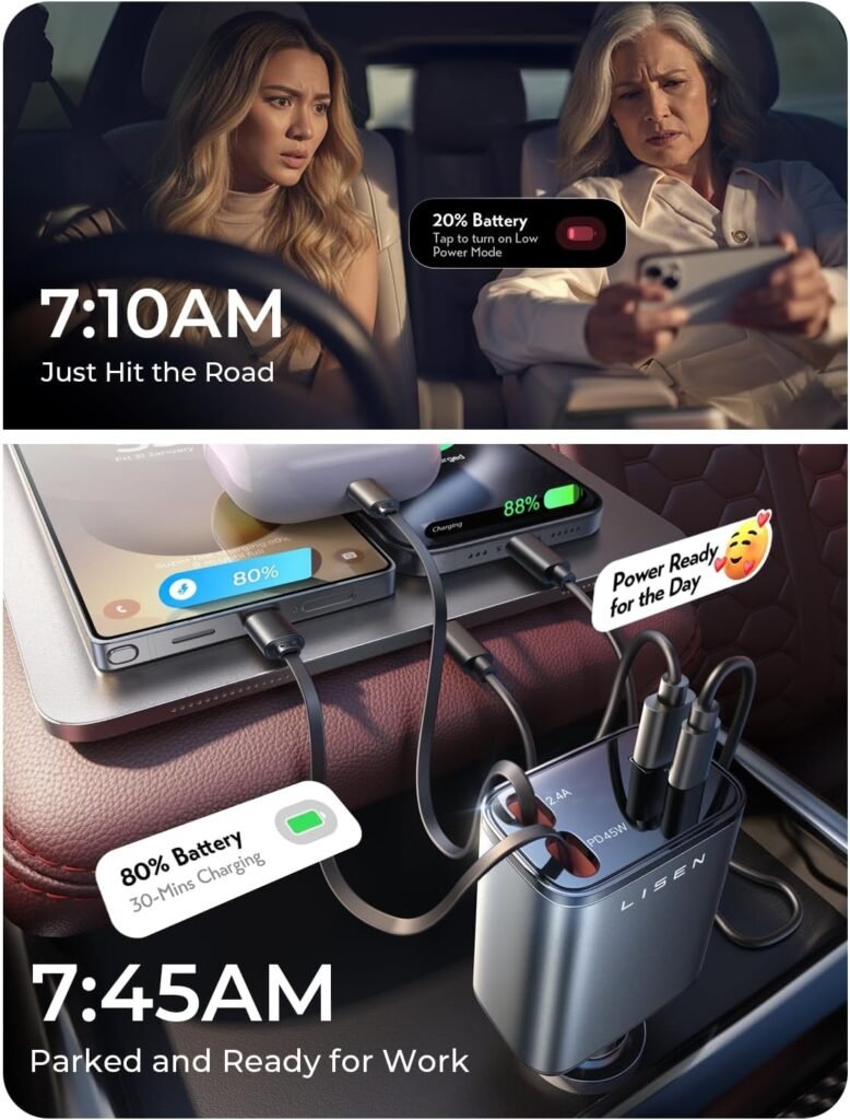LISEN 84W Retractable Car Charger