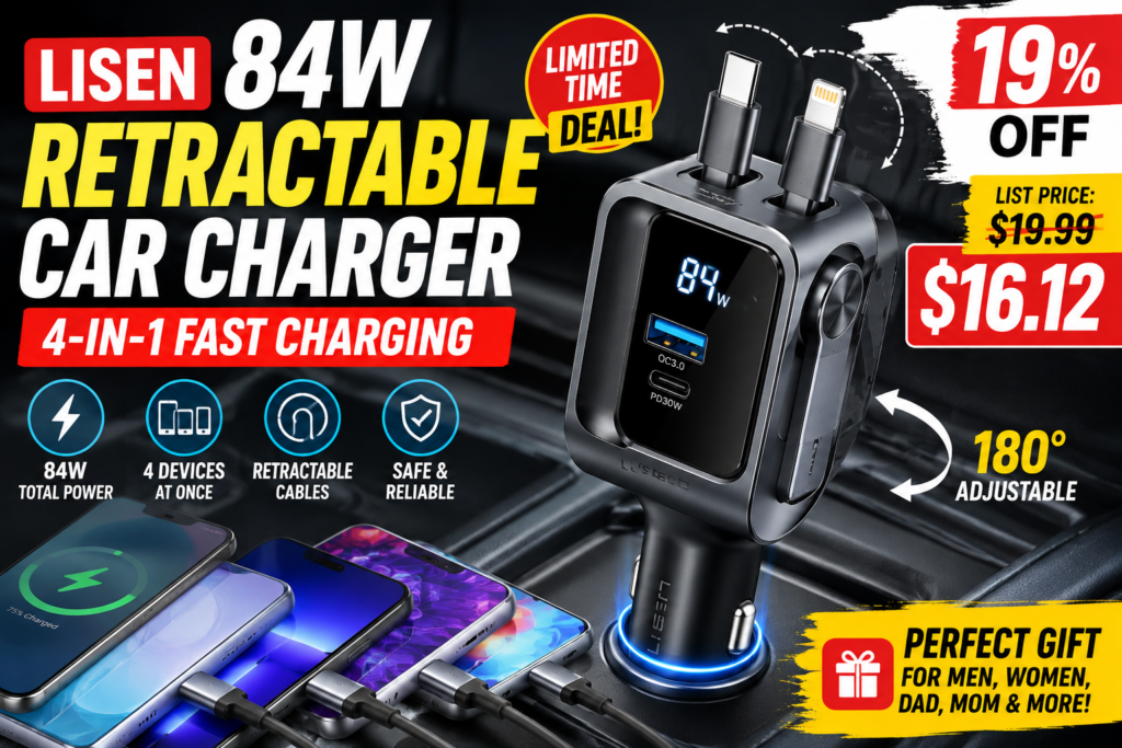 LISEN 84W Retractable Car Charger