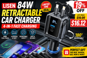 LISEN 84W Retractable Car Charger